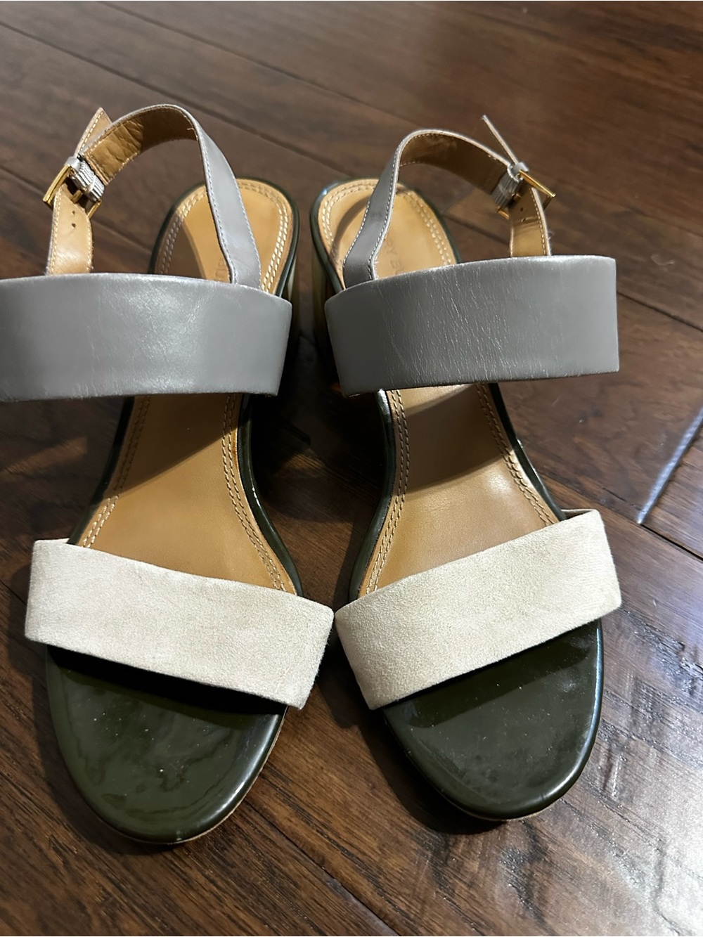 Tory Butch multi-color stacked heel sandals